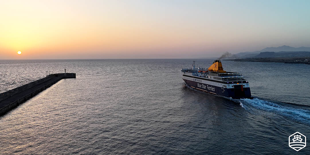 The vessel Blue Star Chios leaving the port of Heraklion in Crete