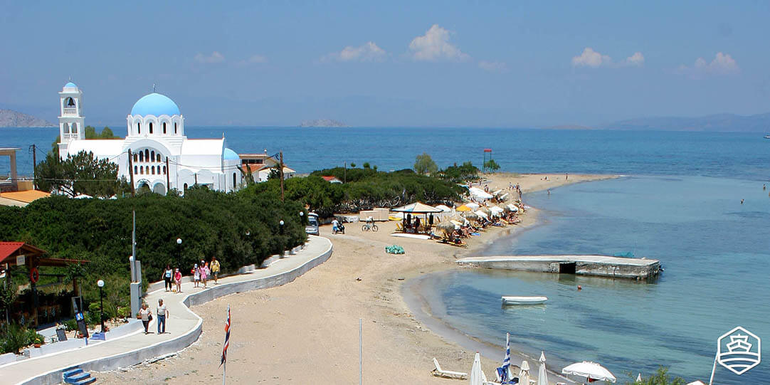 The sandy beach of Skala in Agistri