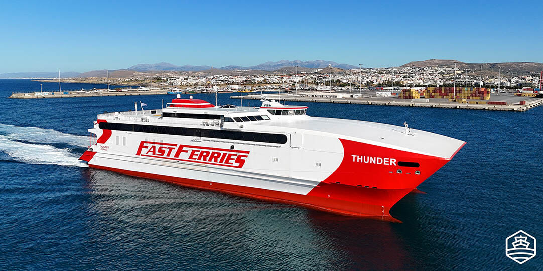The ferry Thunder of Fast Ferries reaching the port of Heraklion