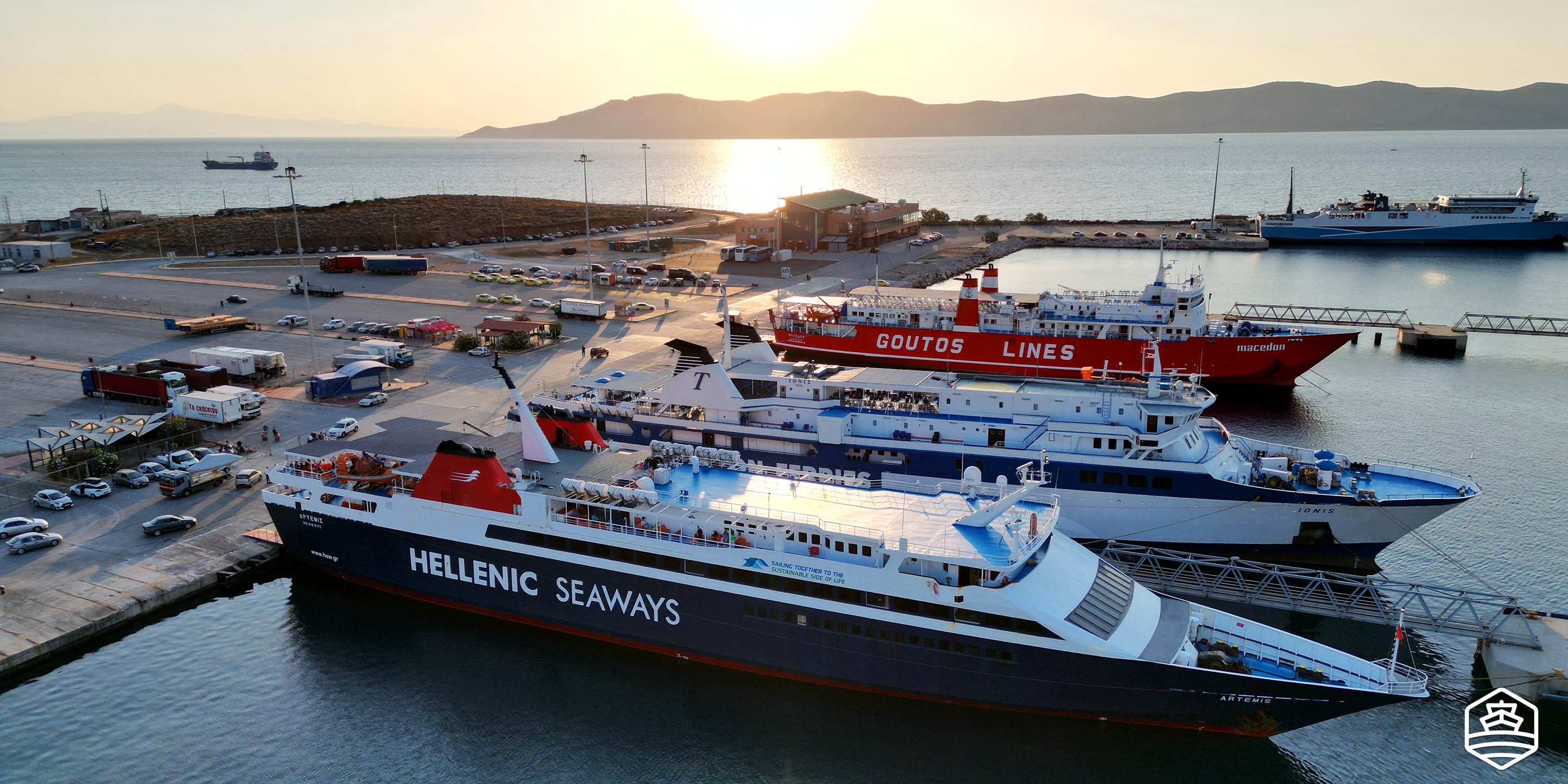 Ferries docking in the port of Lavrion