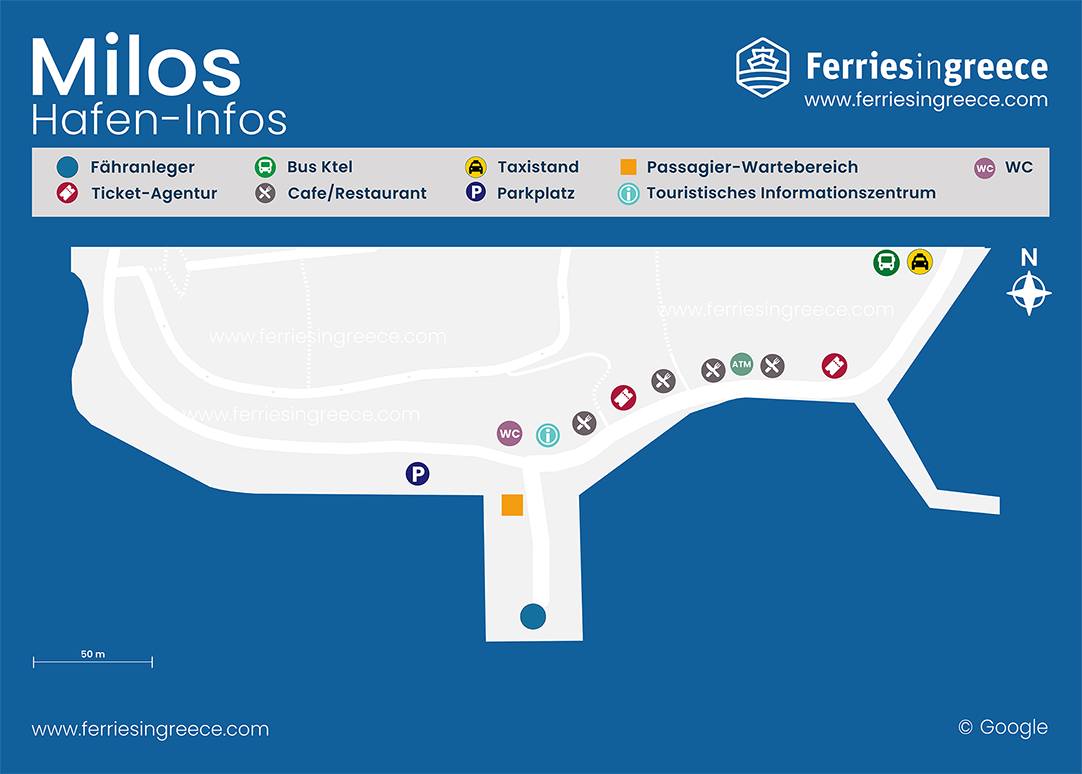 Illustrierte Karte des Hafens von Milos
