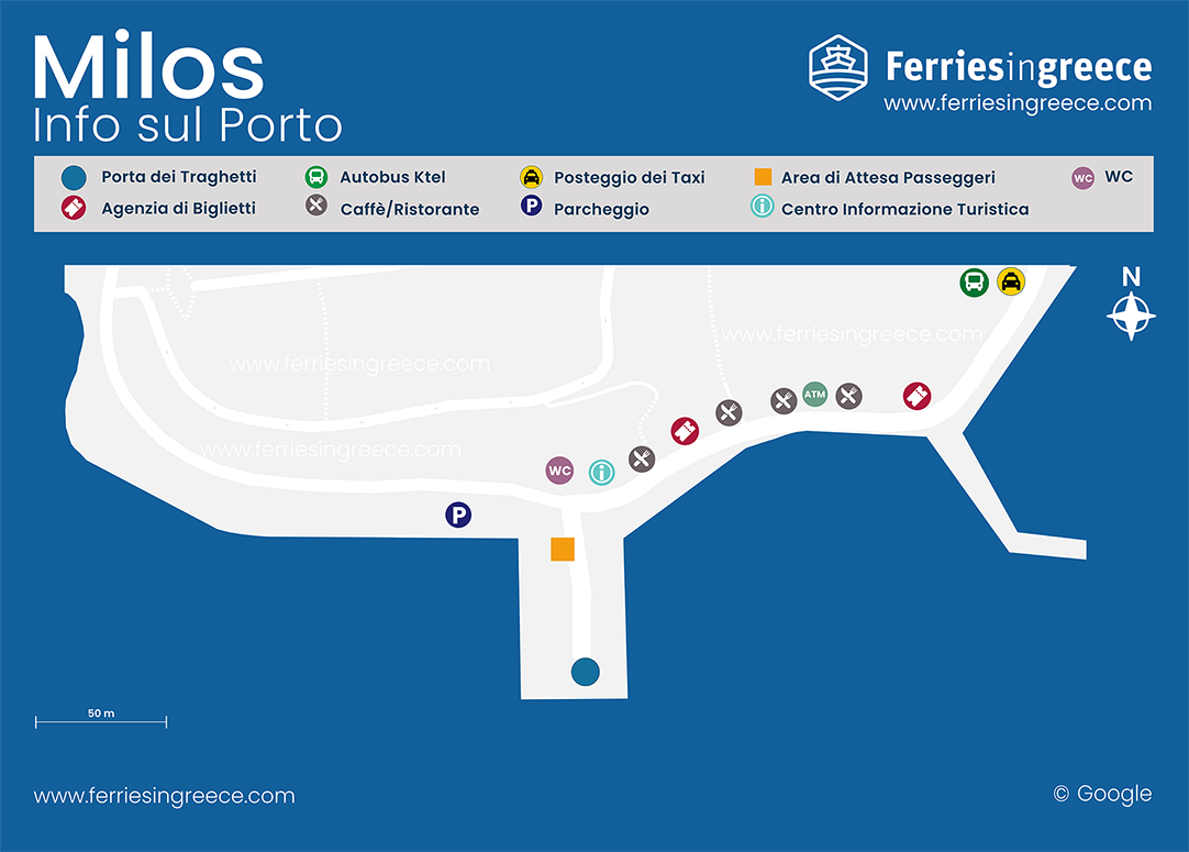 Mappa illustrata del porto di Milos