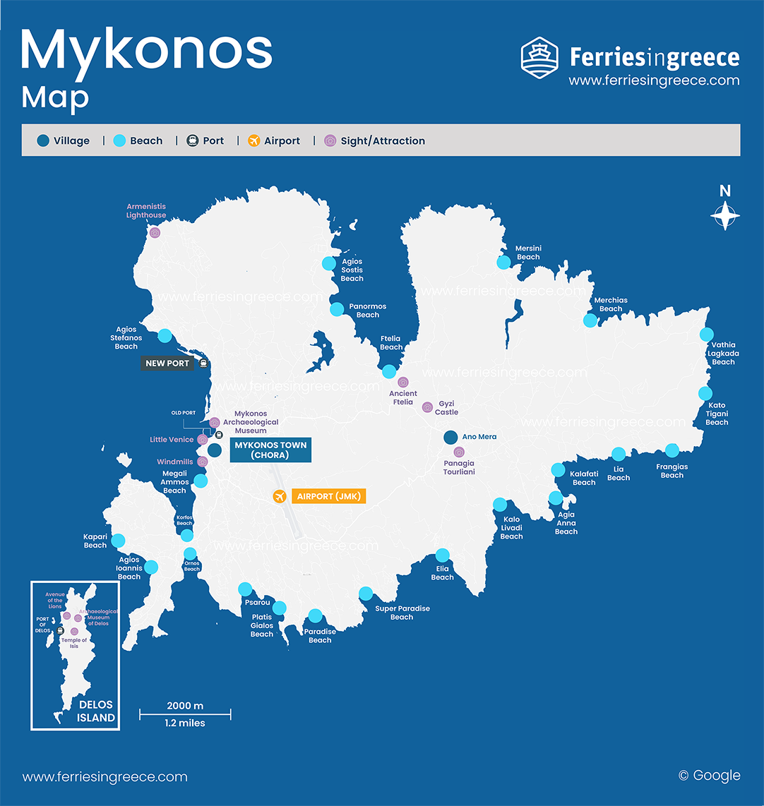 General map of Mykonos