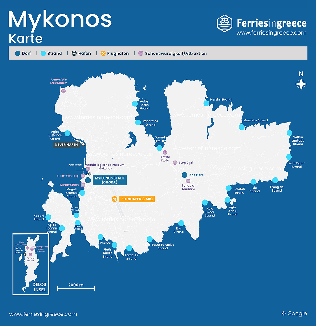 Übersichtskarte von Mykonos