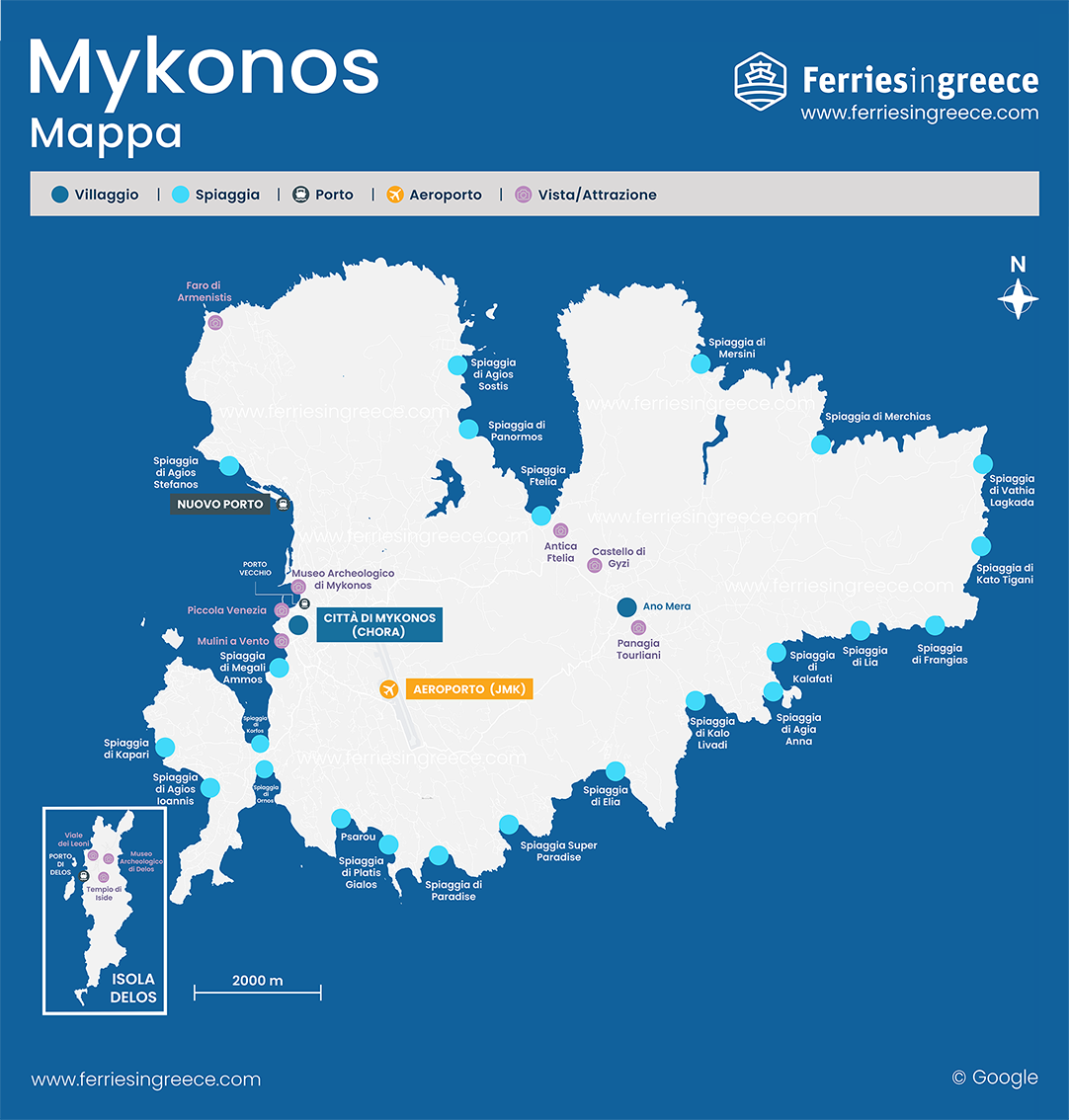 Mappa generale di Mykonos