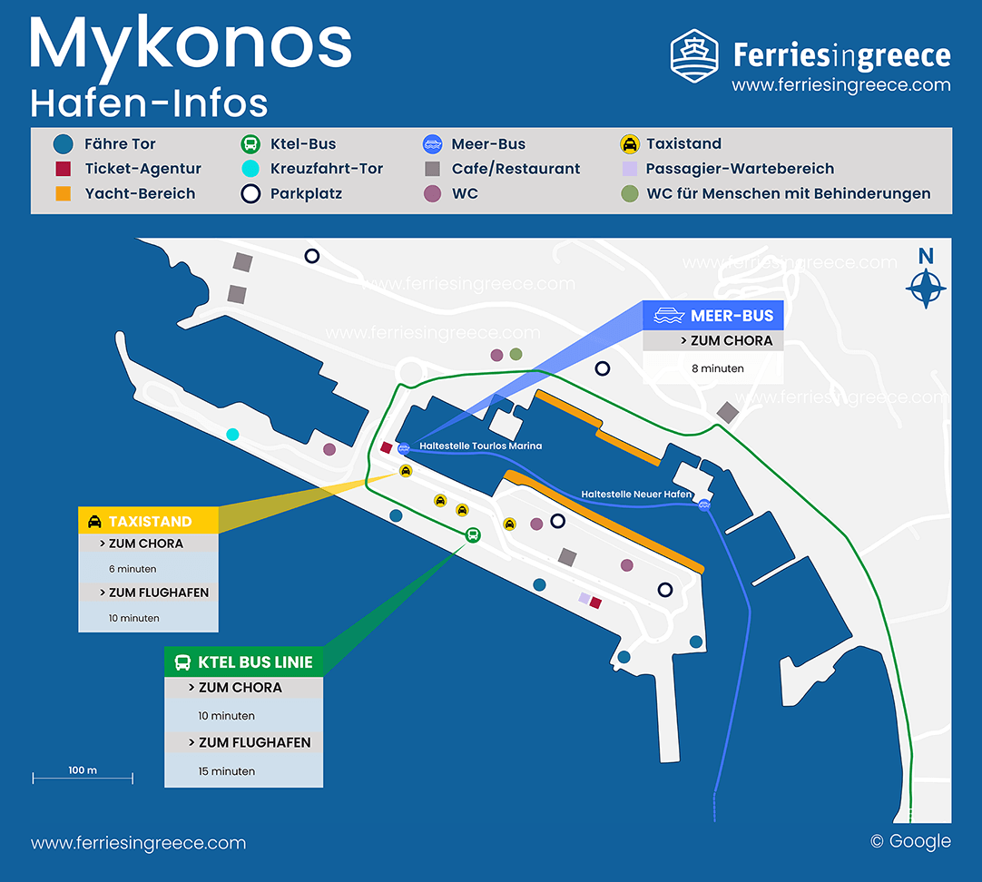 Illustrierte Karte des neuen Hafens von Mykonos