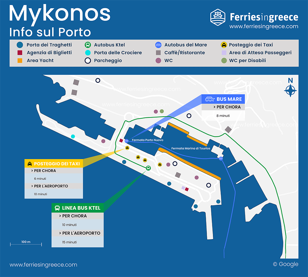 Mappa illustrata del Porto Nuovo di Mykonos