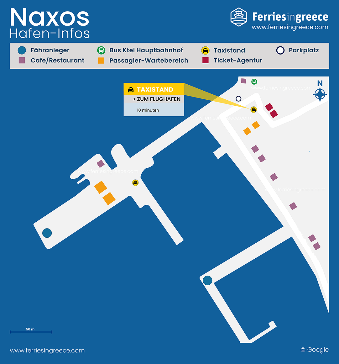 Illustrierte Karte des Hafens von Naxos