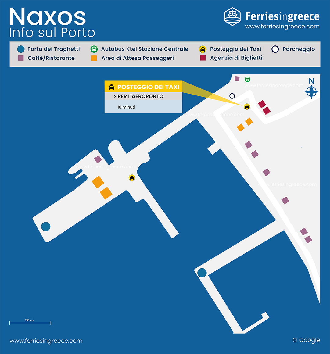 Mappa illustrata del porto di Naxos