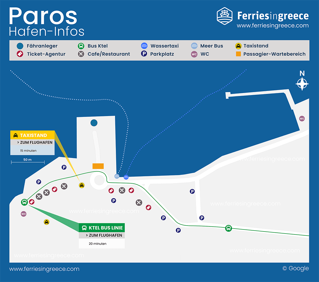 Illustrierte Karte des Hafens von Parikia auf Paros