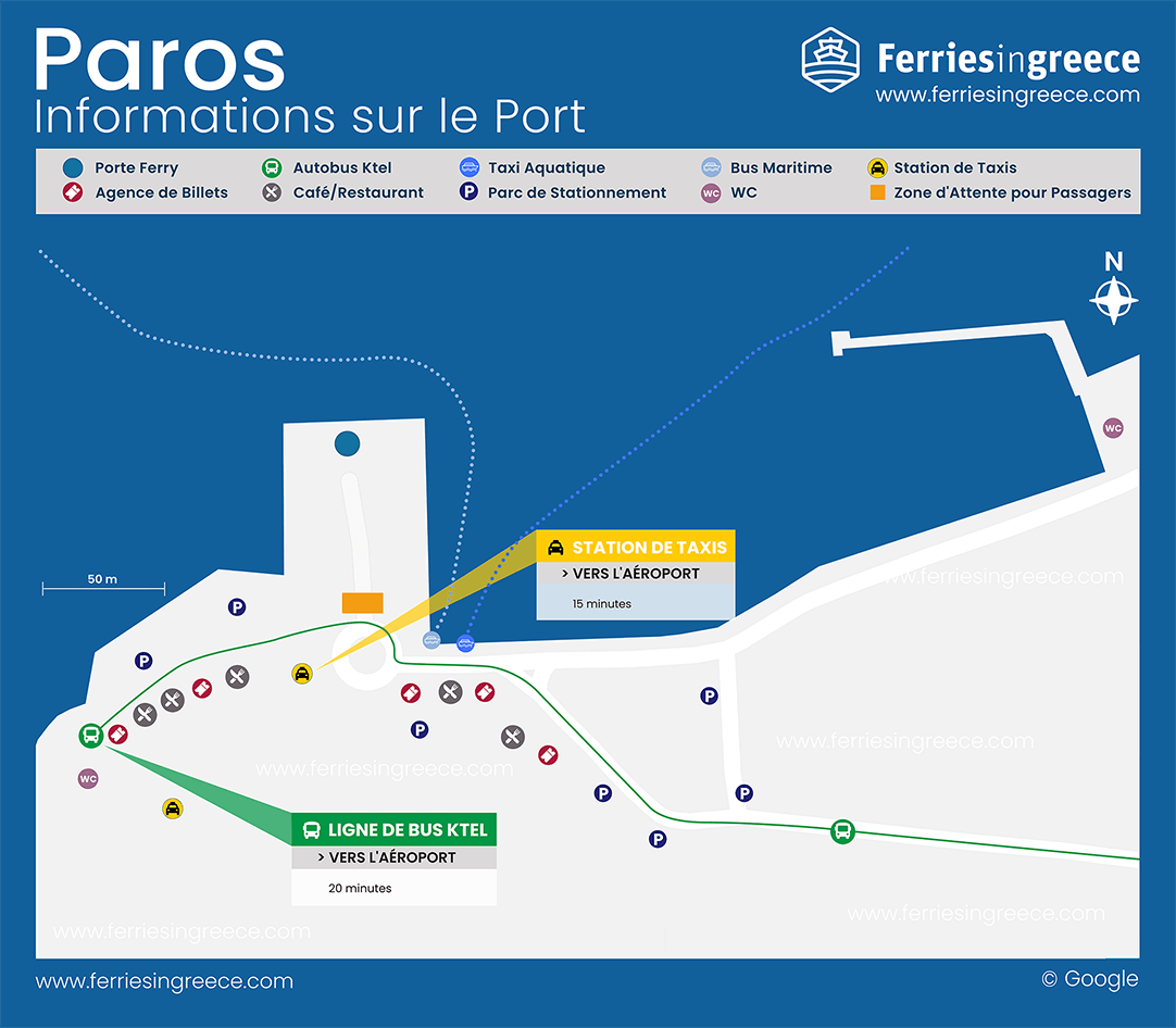 Carte illustrée du port de Parikia à Paros