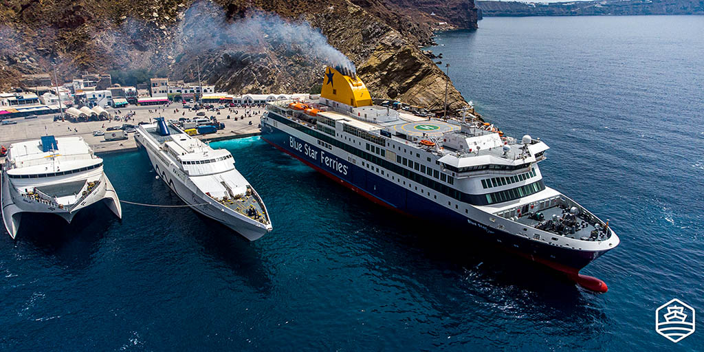 Ferries in the port of Santorini