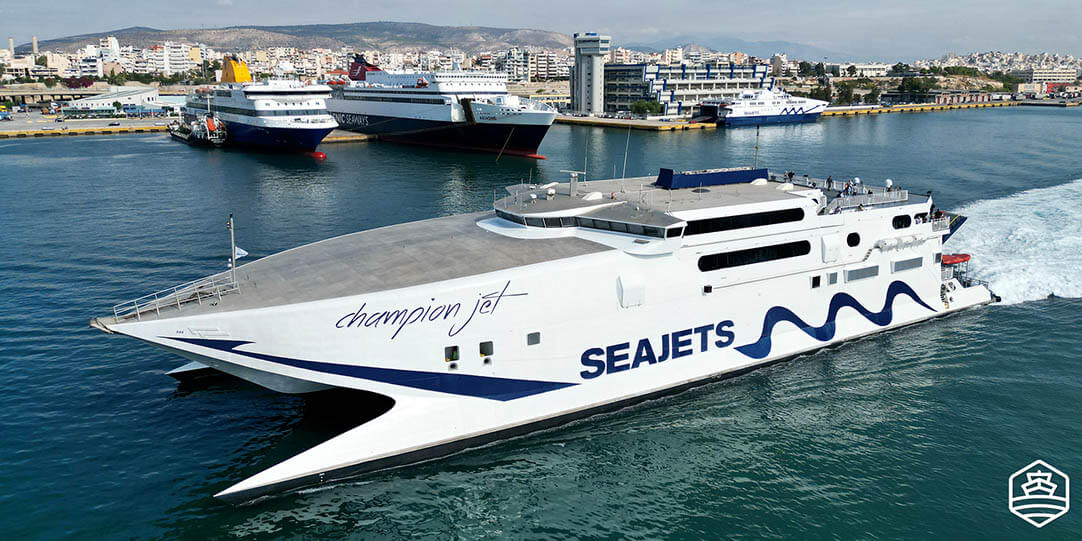 The high-speed ferry Champion Jet leaving from the port of Piraeus, near Athens