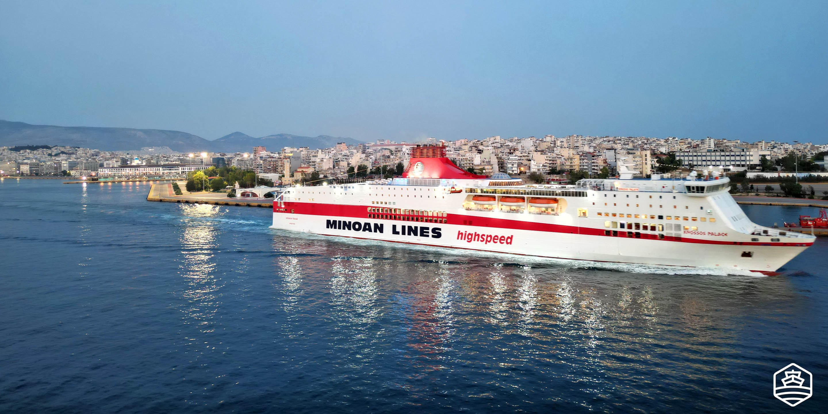 The ferry Knossos Palace of Minoan Lines heading to Heraklion Crete from the port of Piraeus in Athens