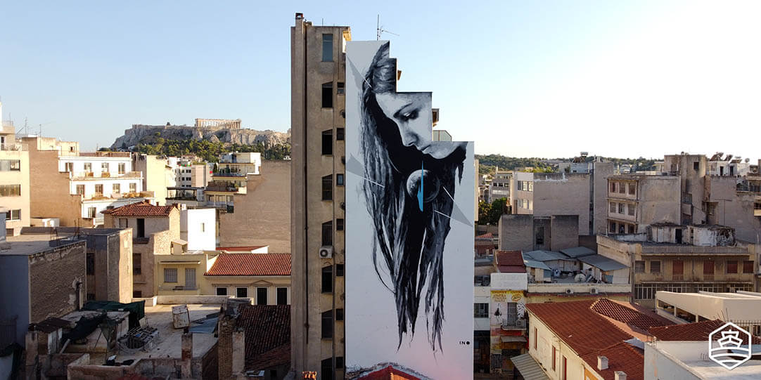 Œuvre d'art de rue avec l'Acropole en arrière-plan, Athènes