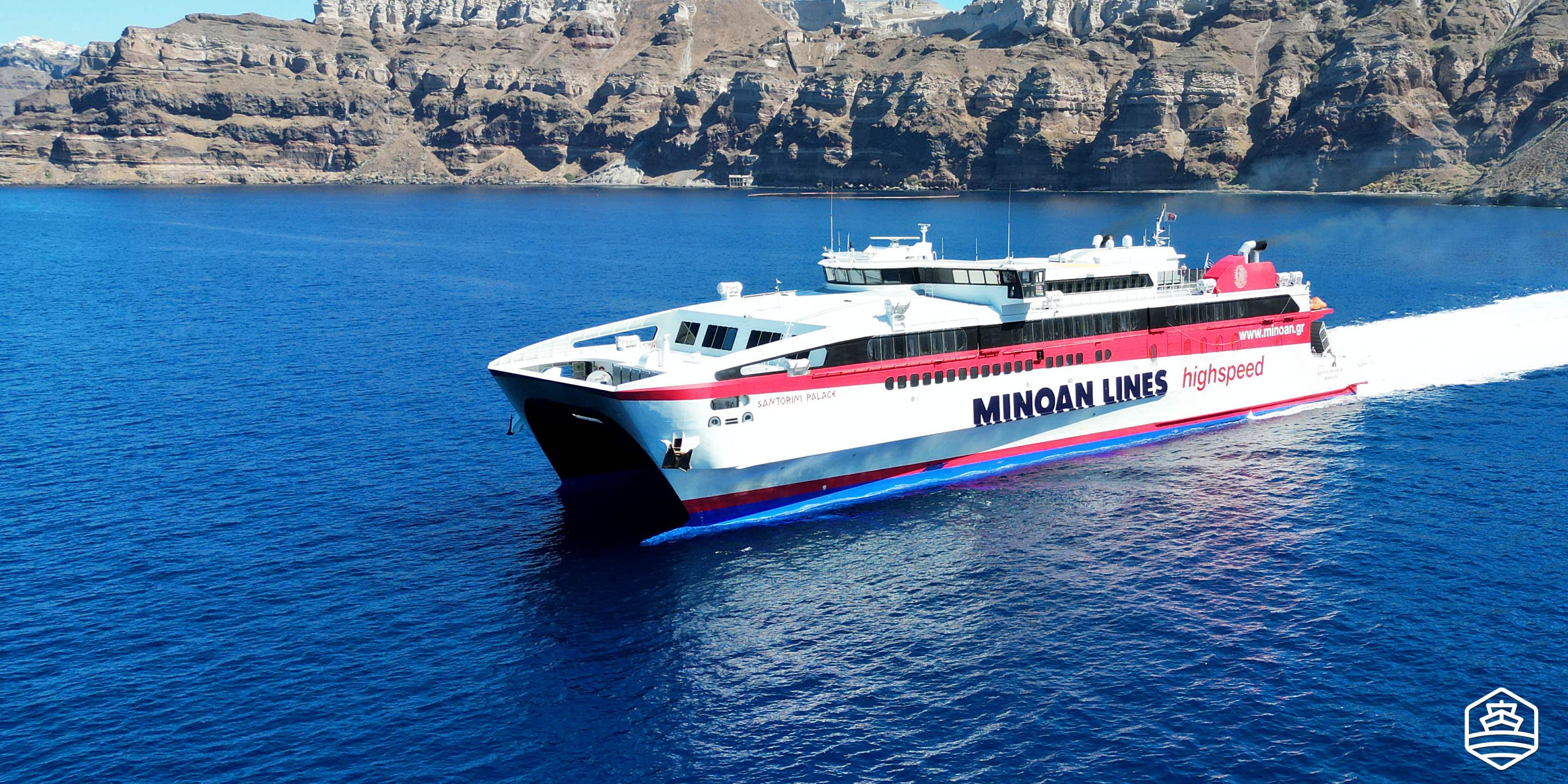 The high-speed ferry Santorini Palace of Minoan Lines doing the route from Santorini to Crete Heraklion