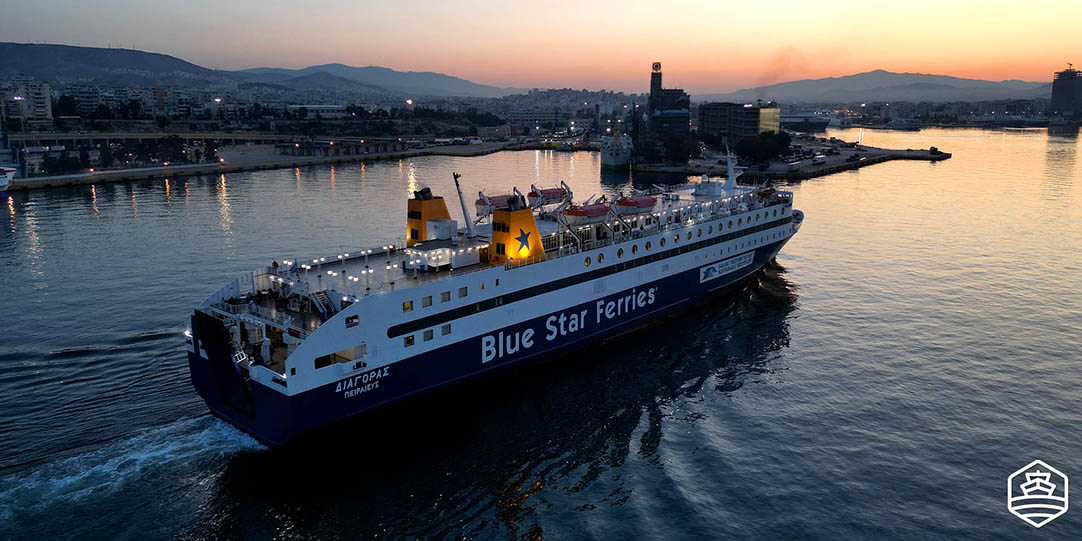 The vessel Blue Star Diagoras arriving at the port of Piraeus, near Athens