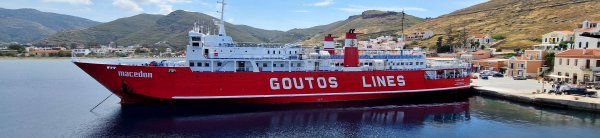 The conventional ferry Macedon of Goutos Lines docked in the port of Kea