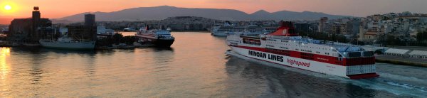 The conventional ferry Festos Palace of Minoan Lines entering the port of Piraeus, near Athens