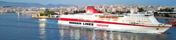 The conventional ferry Knossos Palace of Minoan Lines leaving the port of Piraeus, near Athens