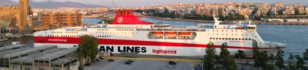  The conventional ferry Kydon Palace of Minoan Lines docking in the port of Piraeus, near Athens
